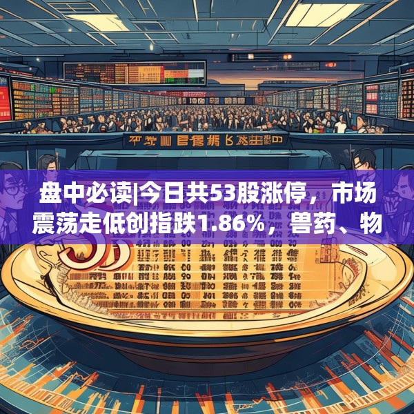 盘中必读|今日共53股涨停，市场震荡走低创指跌1.86%，兽药、物流板块逆势大涨