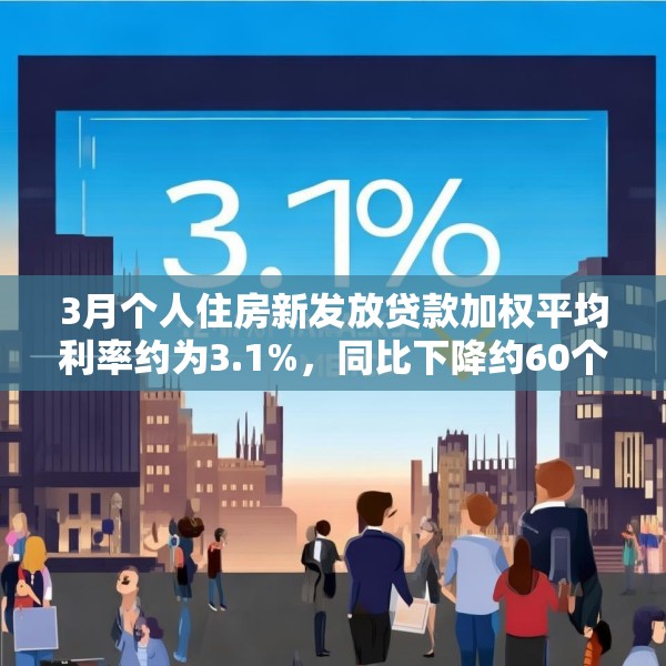 3月个人住房新发放贷款加权平均利率约为3.1%，同比下降约60个基点