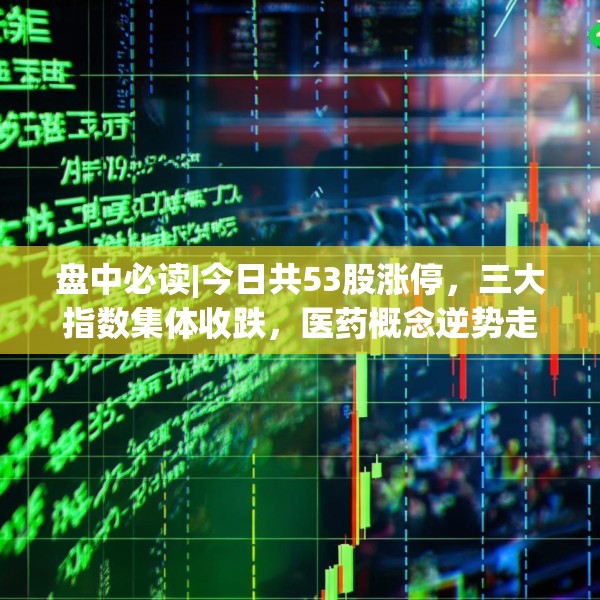 盘中必读|今日共53股涨停，三大指数集体收跌，医药概念逆势走高