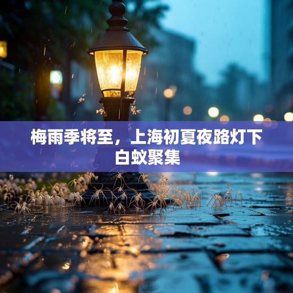 梅雨季将至，上海初夏夜路灯下白蚁聚集