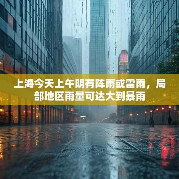 上海今天上午阴有阵雨或雷雨，局部地区雨量可达大到暴雨