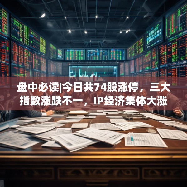 盘中必读|今日共74股涨停，三大指数涨跌不一，IP经济集体大涨
